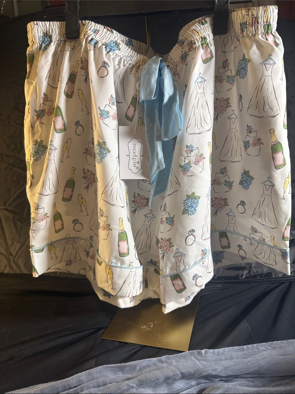 Mud Pie White Bridal Shower Print Shorts with Pastel Accents